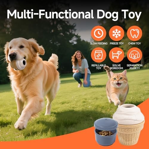 Interactive Dog Toys Freezable Treat Dispensing Puzzle Toy Long-Lasting Busy Toy Chew Toy to Reduce Boredom & Anxiety, Long-Lasting Busy Toy for Small Medium Large Dogs