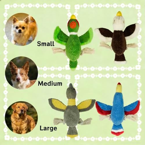Dog Squeaky Toy Plush Toucan Dog Chew Toy with Knotted Rope Tassels, Teething Interactive Tug Toy for Puppies & All Dog Breeds