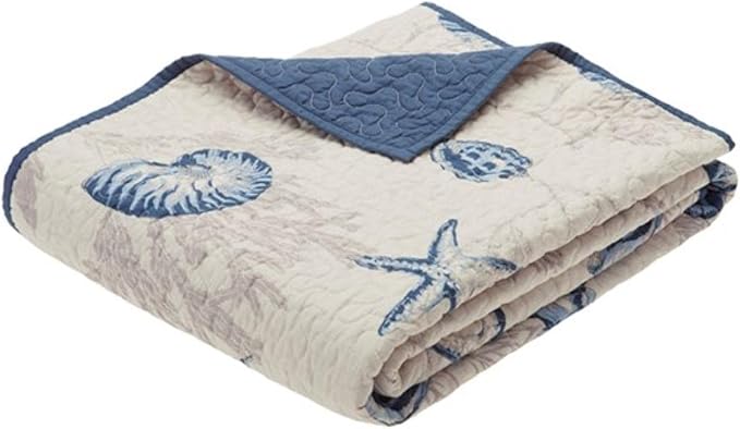 Madison Park Bayside Luxury Oversized Quilted Throw Ivory Navy Blue 60x70 Coastal Premium Soft Cozy Microfiber For Bed, Couch or Sofa | Lightweight, Machine Washable, Easy Care, Breathable, Warm, Durable, Modern, Casual