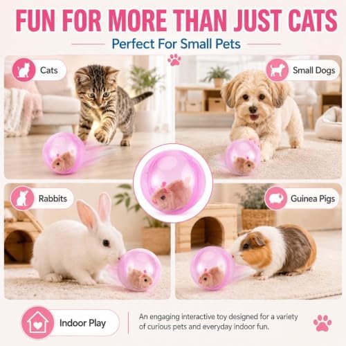Self-Rolling Interactive Cat Ball Toy, Automatic Moving 360° Electric Pet Rolling Ball with Smart Obstacle Avoidance, Fun Interactive Pet Ball for Cats Dogs Chasing, Realistic Plush Animal Inside，A