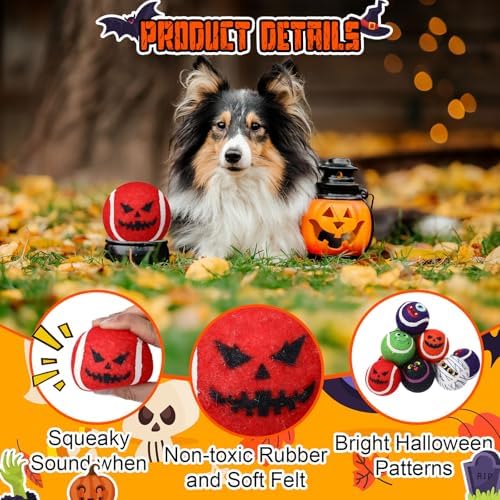 Civaner 18 Pcs Halloween Dog Toys Bulk, 2.5 Inch Squeaky Tennis Balls Gifts