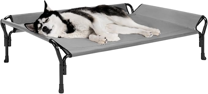 Veehoo Cooling Elevated Dog Bed, Raised Dog Cot with Guardrail & Headrest | Washable Dog Couch Bed for Indoor & Outdoor, Durable Breathable Teslin Mesh, Non-Slip Feet, Large 47" x 32", Grey