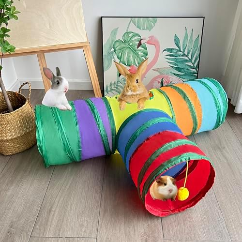 3-Way Collapsible Cat Tunnel Tube Toy Rainbow T-Shape