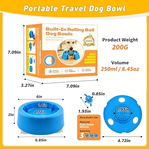 Dog Lick Bowl with Rolling Ball, Interactive Slow Feeder Bowl for Liquid Treats, Yogurt, Bone Broth & Wet Food, Non Slip Dog Enrichment Toy to Reduce Anxiety & Slow Eating for Small Medium Large Dogs
