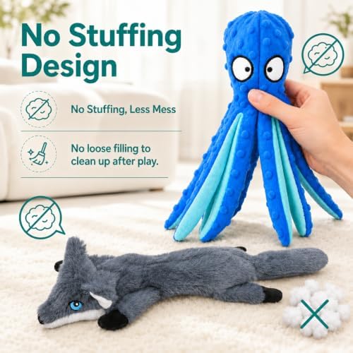 Dog Squeaky Toy, No Stuffing Dog Toys with Crinkle Paper