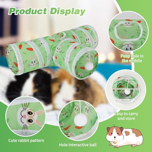 Rypet Guinea Pig Tunnel Hideout 3-Way Collapsible Small Pet Tubes, Green