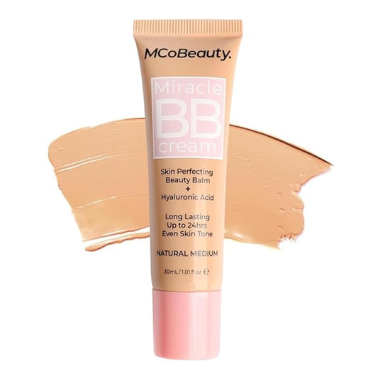 MCoBeauty - Miracle BB Cream - Primes and Tints - Everyday Skin Tone Balancing Face BB Cream - Contains Hyaluronic Acid and Glycerin - Natural Medium