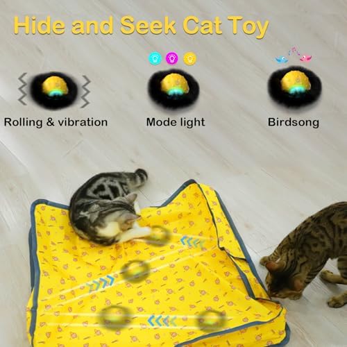 Muhhiba Interactive Cat Toys for Indoor Cats, Electric Cat Ball Fast Rolling in Pouch, Motion Activated Chirping Cat Toy, Hide and Seek Cat Toy with LED Light