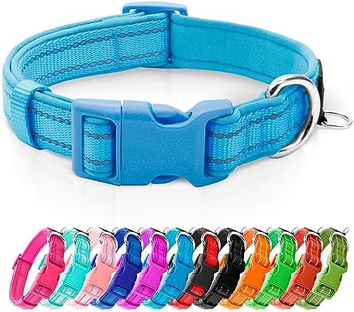 azuza Reflective Dog Collar, Neoprene Padded Small Dog Collar, Blue, S