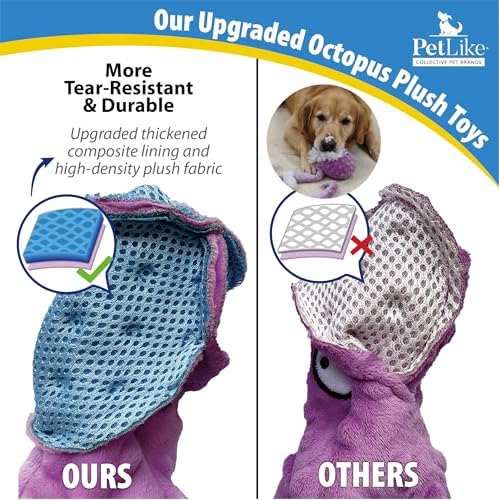 PetLike 2 Pack Squeaky Octopus Dog Toys, Durable Stuffing Plush Chew Toys with Crinkle Paper, Reinforced Liner Interactive Toys for Medium & Large Dogs (Pink+Blue, Large)