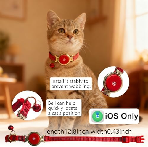Tracking Tag Cat Collar, Waterproof Cat Tag Collar with Bell, Safety Breakaway Buckle Kitten Collars Tracker Finder for Cats, Kittens(9-13inch), Reflective Tracker Collars Work with Find My(iOS Only)