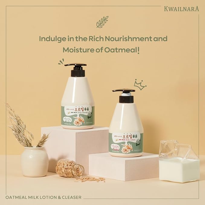 WELCOS KWAILNARA Oat Milk Body Lotion (19.75 Fl Oz) – Calming Korean Body Lotion for Soothing Relief | Milk Protein & Oat Extract for Sensitive Skin | Paraben-Free & Non-Greasy