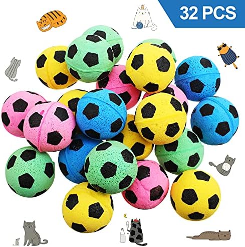 Skylety 32 Pcs Cat Soccer Ball Toys Foam Soccer Cat Toy Kitten Pet