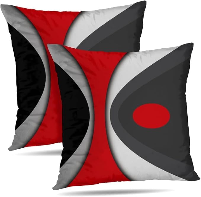 Modern Art Geometric Pillow Cover, Decorative Throw Pillow Covers Black Red Abstract Artwork Cushion Cover for Bedroom Sofa Living Room 24 x 24 Inch Set of 2