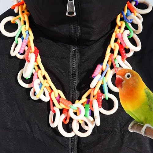 Interactive Wearable Bird Toy – Chewable Wooden Ring Necklace for Parakeets & Small Birds | Cage or Shoulder-Mounted Bonding Toy