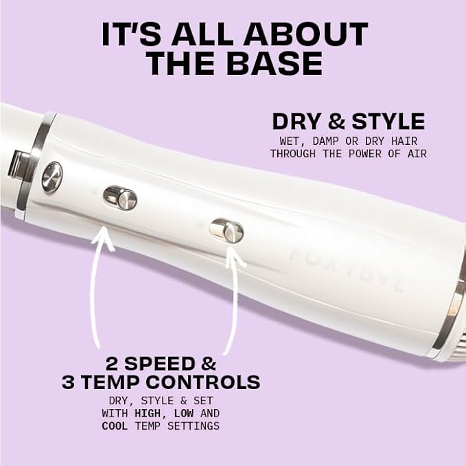 FoxyBae 3-in-1 Blowout Bae Interchangeable Dryer Brush with Tourmaline Ceramic Technology - Includes Blowout Brush, Hot Round Brush & Drying Styler - FrizzFree Shine (Winter White)