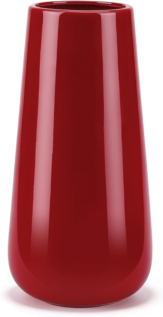 Ceramic Vase, GUKJOB Small Cute Flower Vase for Pampas Grass, Home, Living Room, Dining Table, Farmhouse, Office Decor, Bedroom, Table, and Kitchen Shelf (086 Red)