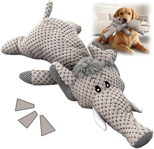 Plush Dog Toys for Aggressive Chewers, Indestructible Dog Puppy Squeaky Chew Toys for Teething, Interactive Squeaky Dog Toys for Heavy Chewers, Durable Chew Toys Dog Plush Toy (Grey)