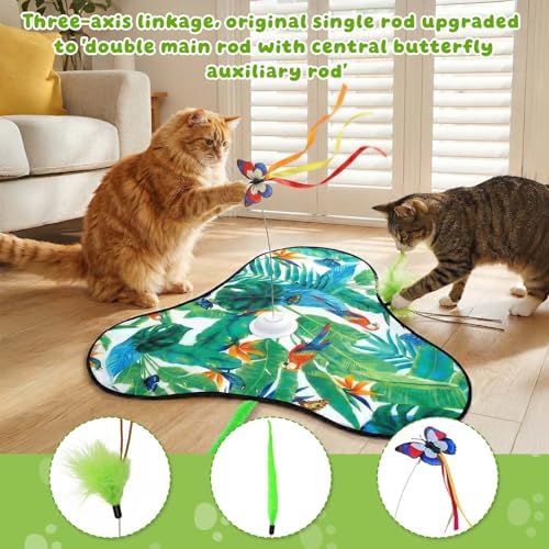 Cat Toys Interactive Rechargeable,Moving Concealed Feathers(Green)