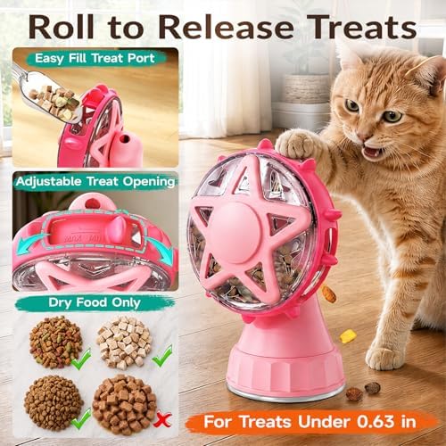 Interactive Cat Toy Ferris Wheel Treat Dispenser - Slow Feeder Puzzle Toy with Strong Suction Cup & Teaser Wand - Mental Stimulation Enrichment Toys for Indoor Cats & Kittens