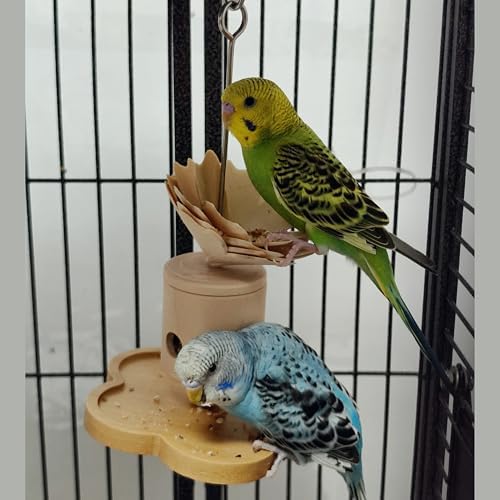 Bird Foraging Toy Set, Bamboo Feeding Station with Flower Treat Dispenser, Stainless Steel Skewers, Wood Construction, 9x5.5x2 Inches, for Small and Medium Parrots