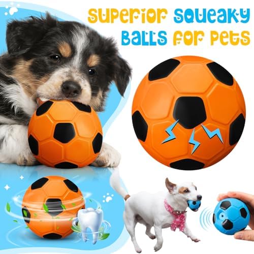 Vinsot 6 Pack 2.6" Squeaky Latex Balls, Soccer Chew Toys for Dogs