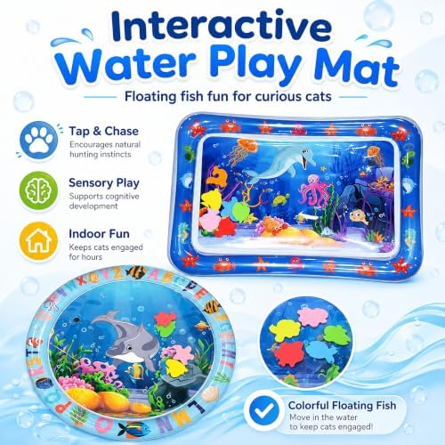 Aquameow Water Cat Toy,Claw-Resistant Sensory Cooling Water Mat，Rectangular