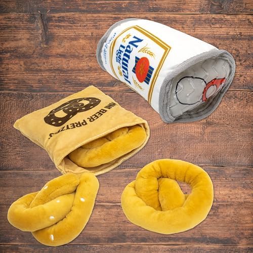 Natural Light, Plush Nesting Hide & Seek Dog Toy Bundle, Beer Can & Pretzel