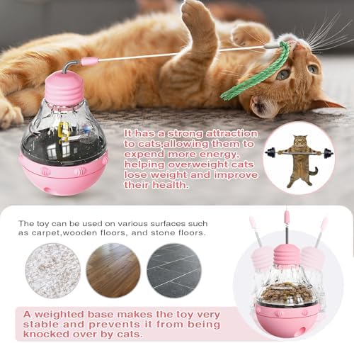Cat Interactive Toys for Indoor Cats Kitten Wand Toy Weight Loss Lose Kitty Tracking Balls Slow Food Dispenser Feeder Treat Dispensing Feeding Pet Supplies Tumbler Design Durable Non-Toxic
