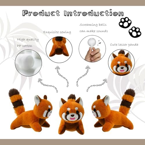 Hide and Seek Dog Toys Squeaky Red Panda Plush Toy with Crinkle Trunk, Interactive Dog Toy to Keep Them Busy Pet Chew Toys for Small & Medium Dogs (Tree Trunk Hideout with 4 Red Panda)