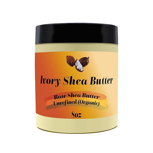 Organic West-African Ivory Shea Butter, Raw & Unrefined Grade A Shea Butter, DIY Ingredient, Moisture-Rich Skin & Hair Butter, Fast Absorbing, 8 oz Jar