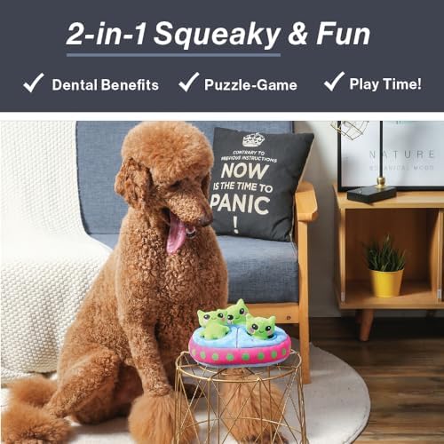 HugSmart Pet – Space Paws UFO | Squeaky Hide and Seek Plush Dog Toys | Cute Interactive Plush Puzzle Toys for Small Medium Dogs