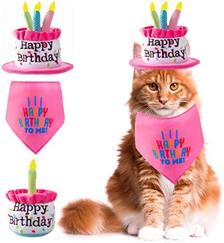 Happy Birthday Cake Catnip Toys, Birthday Cake Shaped Chew Toys for Kitten Funny Cats Gifts Plush Cat Birthday Party Toys, Pink
