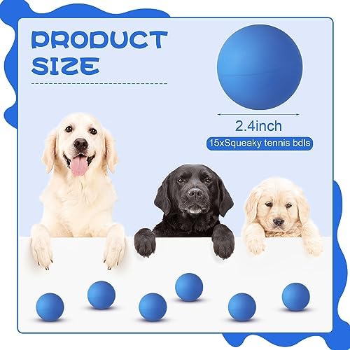 Hiboom 15 Pack Natural Rubber Dog Tennis Balls for Fetch, Blue