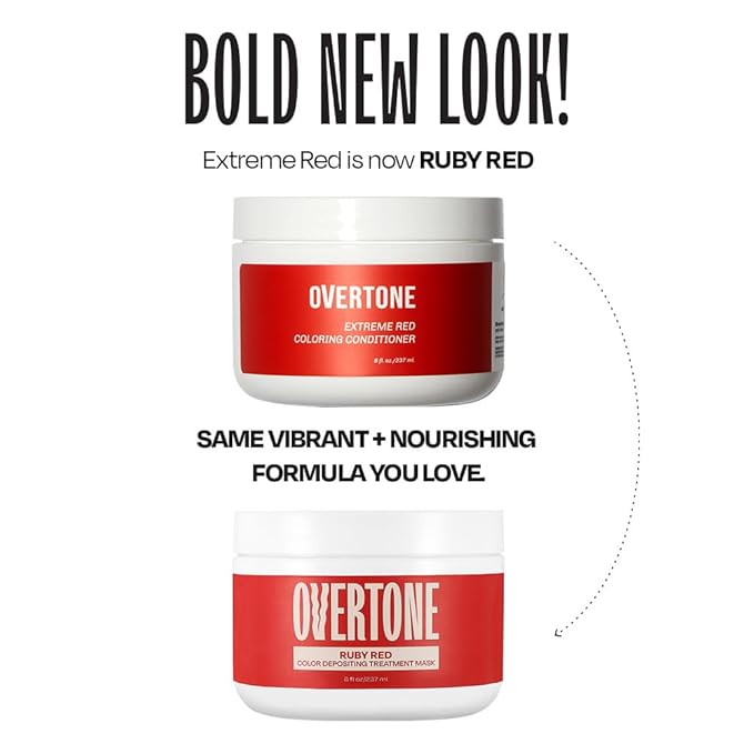 Overtone Semi Permanent Hair Color Conditioner, Ruby Red, 8 oz, Nourishing, Damage-Free, Color Depositing Mask for All Hair Types with Shea Butter & Coconut Oil, Vegan & Cruelty-Free