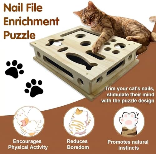 2026 NEW Cat Nail File Scratcher, Cat Scratch Puzzle Enrichment Box with Sandpaper for Cat Claw Care, Stress-Free Trimming Nails, Puzzle Feeder Cat Toys Interactive for Indoor Cats (No Bell Balls)
