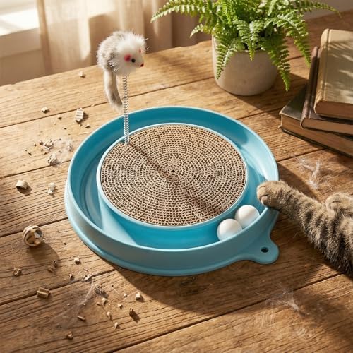AceOrbit 3 Pcs Ball Track Toy Round Cat Scratcher with 2 Replacement Pads