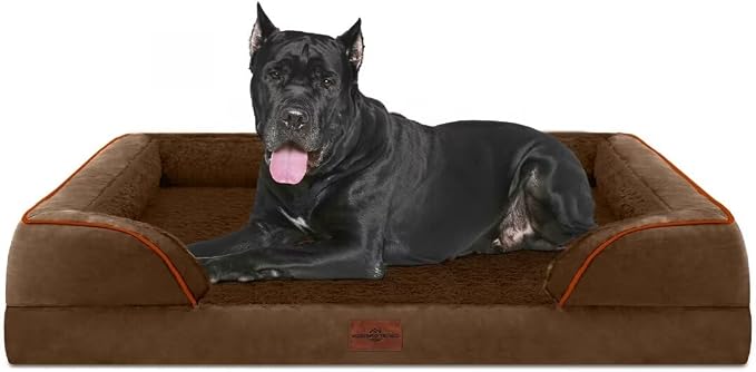 Comfort Expression Waterproof Orthopedic Dog Beds for Extra Large Dog | Supportive Egg Crate Foam Big Dog Bed with Removable Bolster, Dog Couch with Washable Cover & Non-Slip Bottom, 53x42Inch