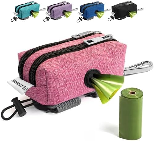 Dog Poop Bag Holder for Leashes and Treat Holder with 2 Waterproof Pouches | Poop Bag Dispenser for Pet Waste Bags and Walking Accessories + 1 Free Roll