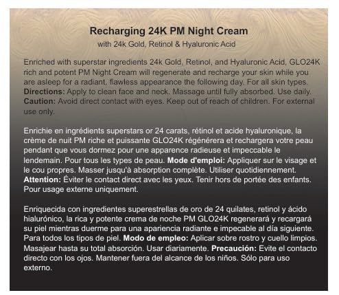 GLO24K Night Cream with 24k Gold, Retinol, Vitamins, and Hyaluronic Acid. Optimally Hydrate your Skin while you sleep.
