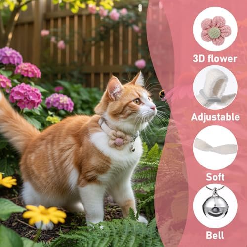 2 Pack Small Floral Dog Collar with Bell, Puppy Collar with Flower