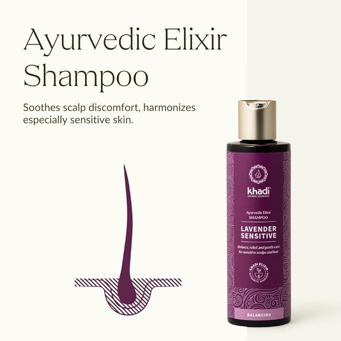 KHADI LAVENDER SENSITIVE Ayurvedic Shampoo - For sensitive, delicate scalp & fine hair - 100% natural & silicone-free - 6.7 fl oz