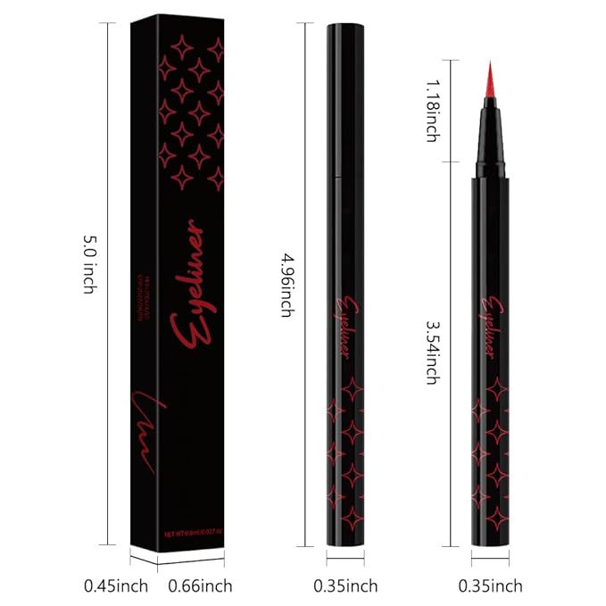evpct 1Pcs Red Glitter Shimmer Liquid Eyeliner Eye Makeup Pencil Pen, Pearl Red Chrome Eyes Liner Face Glitter Makeup Fake Eyelashes Mascara Accessories, Sparkle Metallic Eyeliner Pen Waterproof