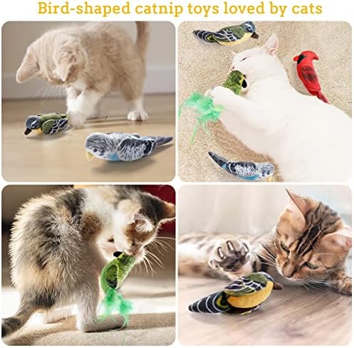 Cat Catnip Toys Interactive Cats 4pcs Kitten Plush Nip Chew Bird Toy with Crinkle Paper Pet Best Treats Stuffed Pillow Cute Teething Play Gifts Soft Kick Sound Supplies for Indoor Kitty
