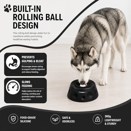 Slow Feeder Dog Bowl with Interactive Roll Ball, Anti-Slip Dog Lick Bowl for Liquid Treats, Bone Broth & Yogurt, Anxiety Relief Boredom Puzzle Feeder for Small Large Dogs