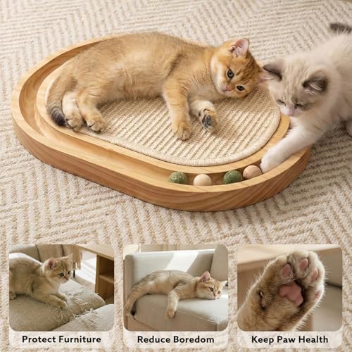 Sisal Cat Scratcher Toy with Ball Track, Natural Scratching Pad