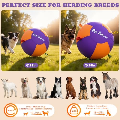 18" Herding Ball for Dogs, 2026 Upgraded Herding Ball with Heavy-Duty Cover & High-Output Pump – Interactive Dog Toy for Australian Shepherds, Border Collies & Herding Breeds, Outdoor Training & Play