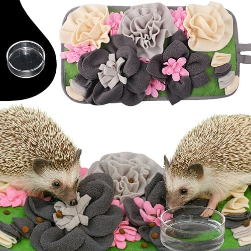 Foraging Mat For Hedgehog Enrichment Toys, Hedgehog Toys For Cage and Water Bowl, Interactive Feeding Toy For Small Pet, Rabbit Foraging Mat, Hedgehogs Accessories, Guinea Pig Toy (Gray, 17.7x9.8in)
