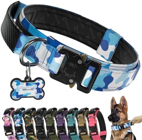 Premium Tactical Dog Collar - Adjustable Military Heavy Duty Dog Collar for Medium Large Dogs - Durable Metal Buckle Dog Collar with Leather Control Handle and Soft Comfortable Padding