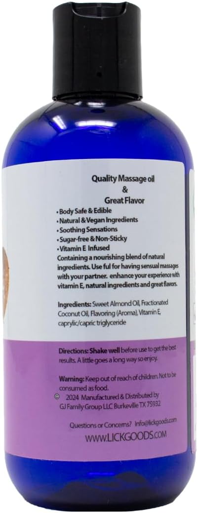 Lick Whipped Cream Flavored Massage Oil – Light Dessert-Inspired Edible Massage Oil, Body-Safe Formula with Vitamin E, Silky Glide for Couples Massage Moments, 8 oz
